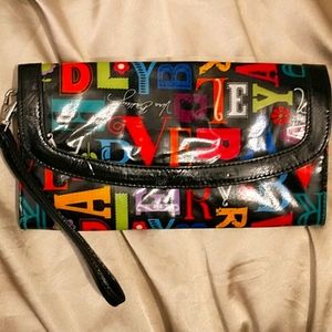 Vera Bradley Patent Leather Multi Colored Logo Clutch